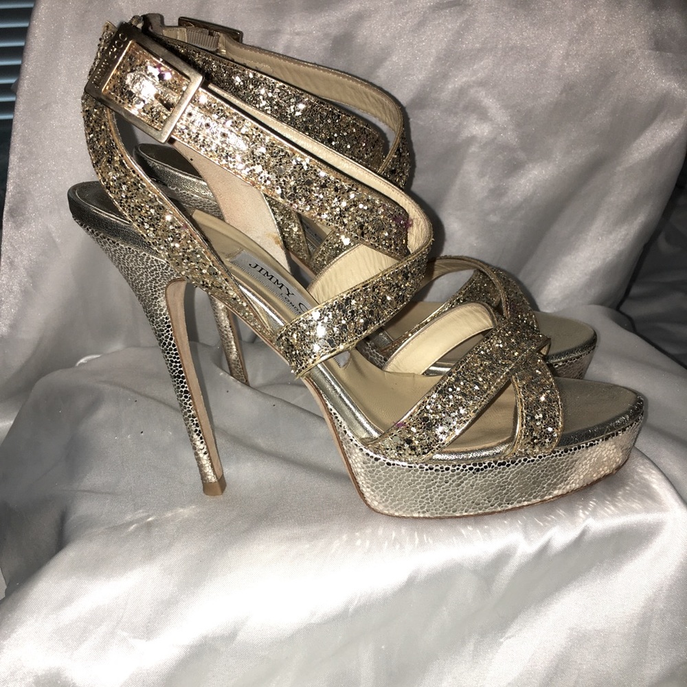 Jimmy Choo Platform Glitter Stiletto (Size 39)